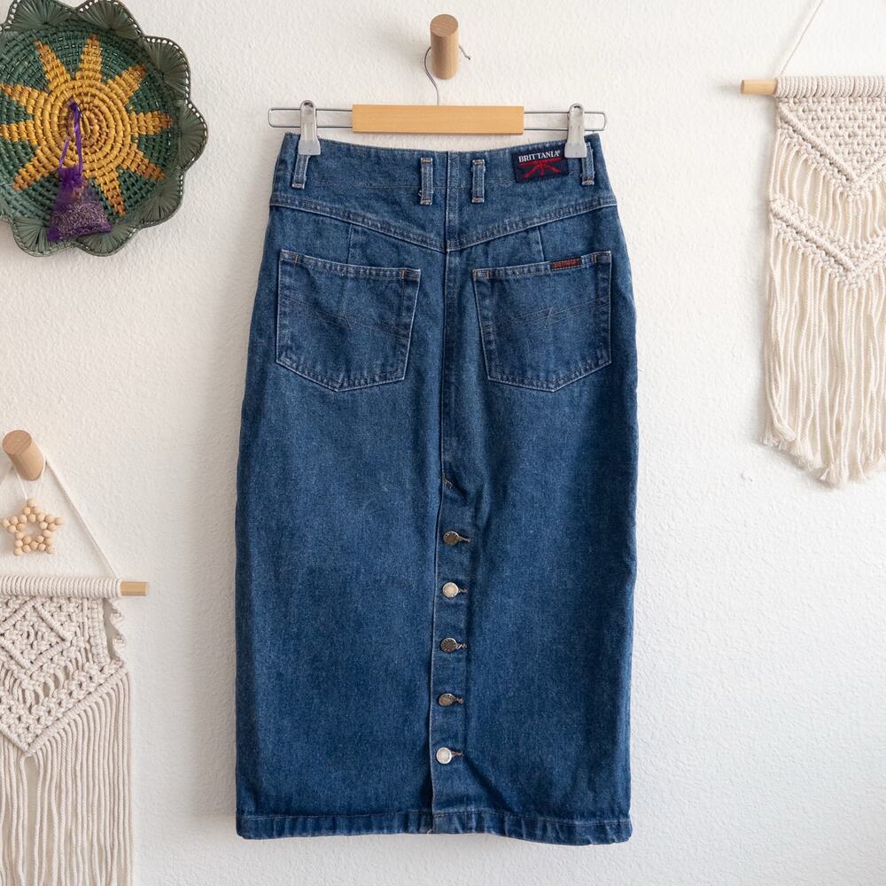 Brittania Blue Denim Jean Midi Skirt With Button Slit Detail Size 7/8